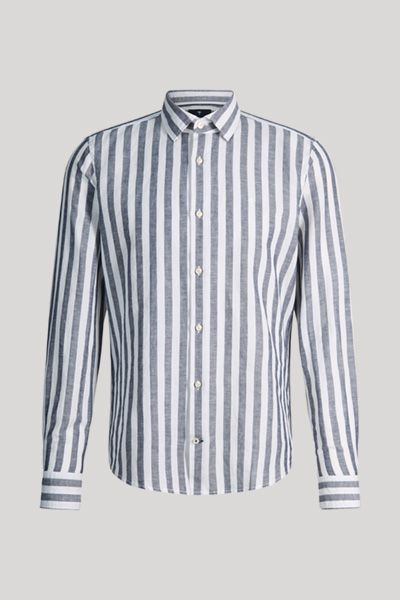 Mano Pit Gestreiftes Hemd in Marineblau und Weiß Baumwollmischung