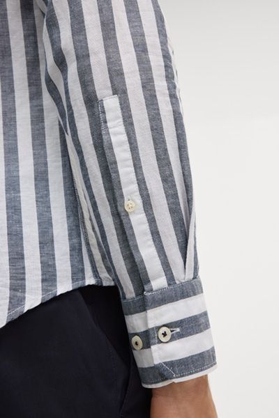 Mano Pit Gestreiftes Hemd in Marineblau und Weiß Baumwollmischung