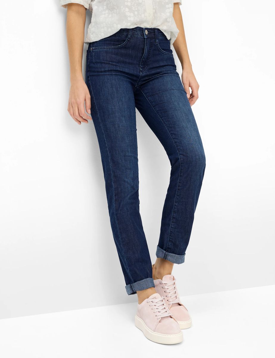 Brax Damen Five-Pocket-Hose Style CAROLA USED OCEAN BLUE, denim dunkelblau, Gr. 50K