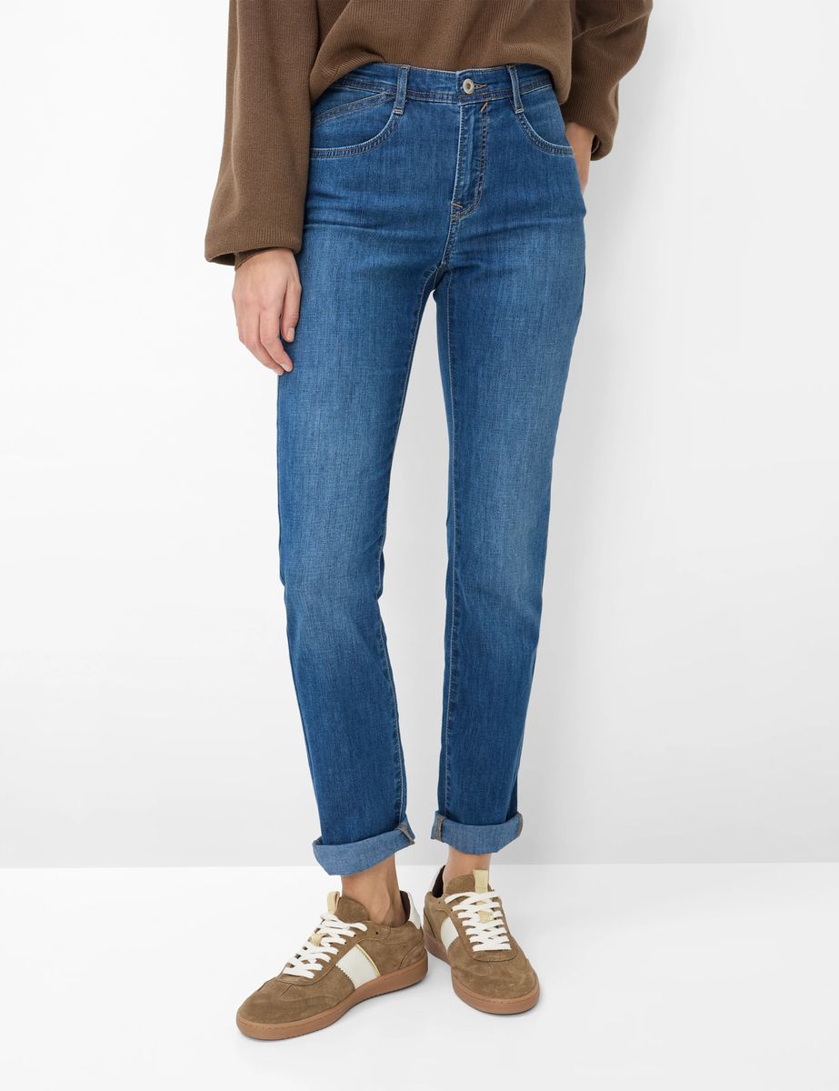 Brax Damen Five-Pocket-Hose Style CAROLA USED REGULAR BLUE, denim blau, Gr. 50L