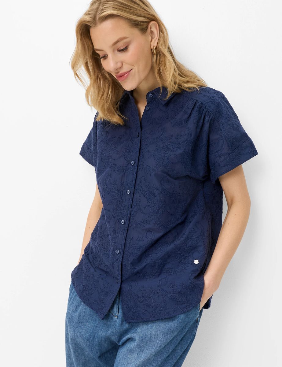 Kurzärmelige bestickte Baumwollbluse