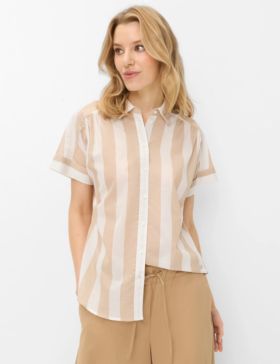 Vertikal gestreifte Baumwoll-Voile-Bluse
