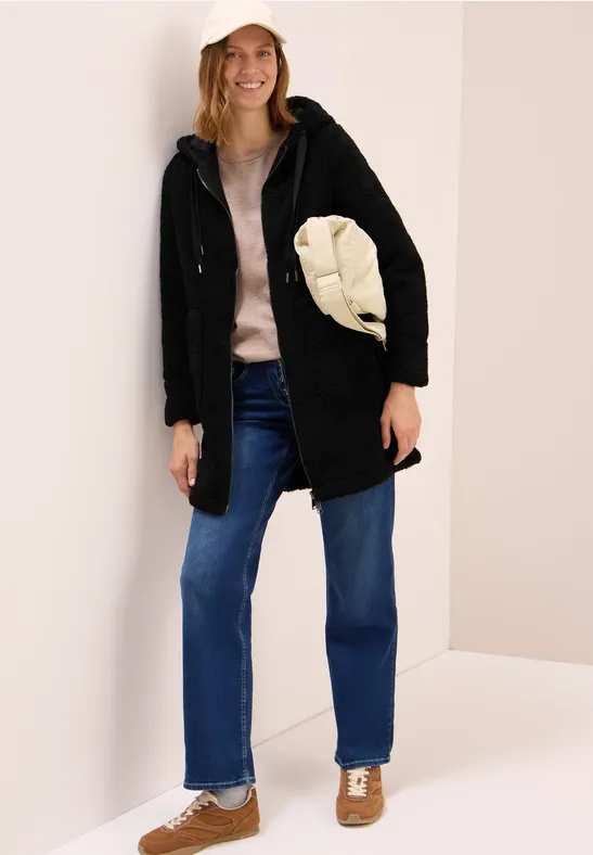 Cecil Damen Teddy Mantel mit Kapuze in Schwarz, Gr: M