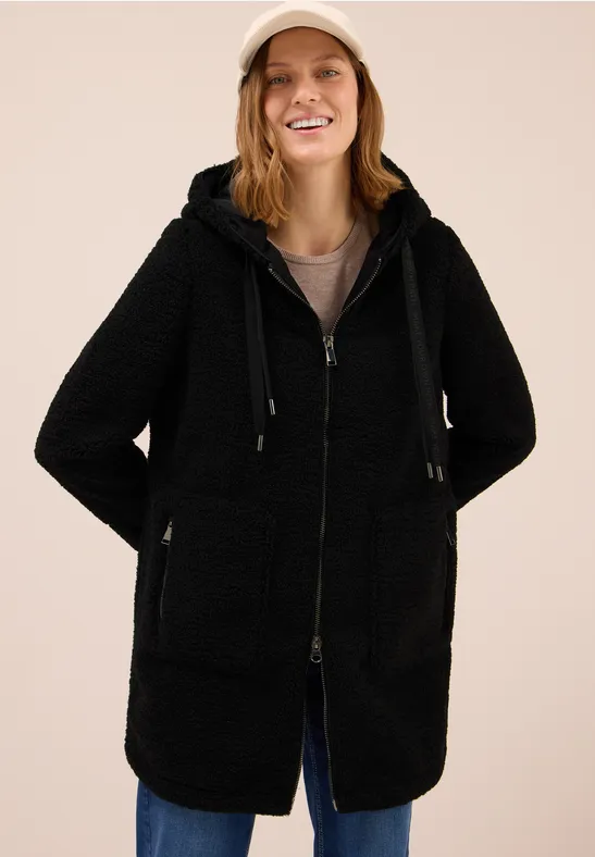 Cecil Damen Teddy Mantel mit Kapuze in Schwarz, Gr: M