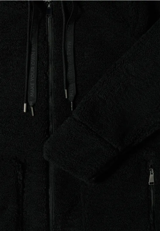 Cecil Damen Teddy Mantel mit Kapuze in Schwarz, Gr: M