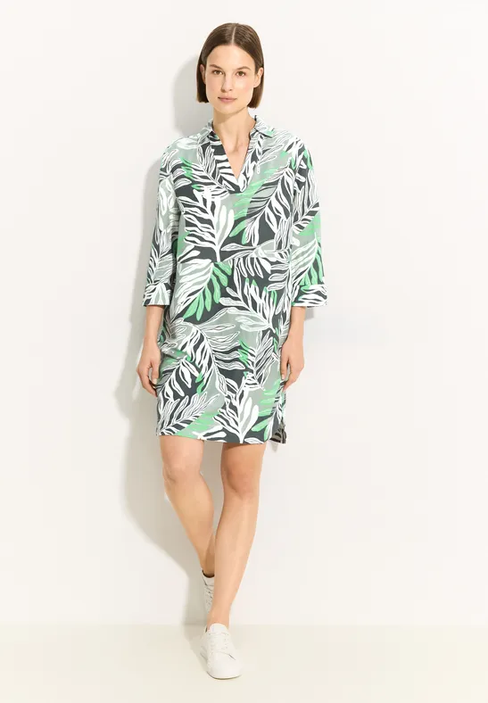 Cecil Damen Leinenmix Kleid mit Print in Grün, Gr: S