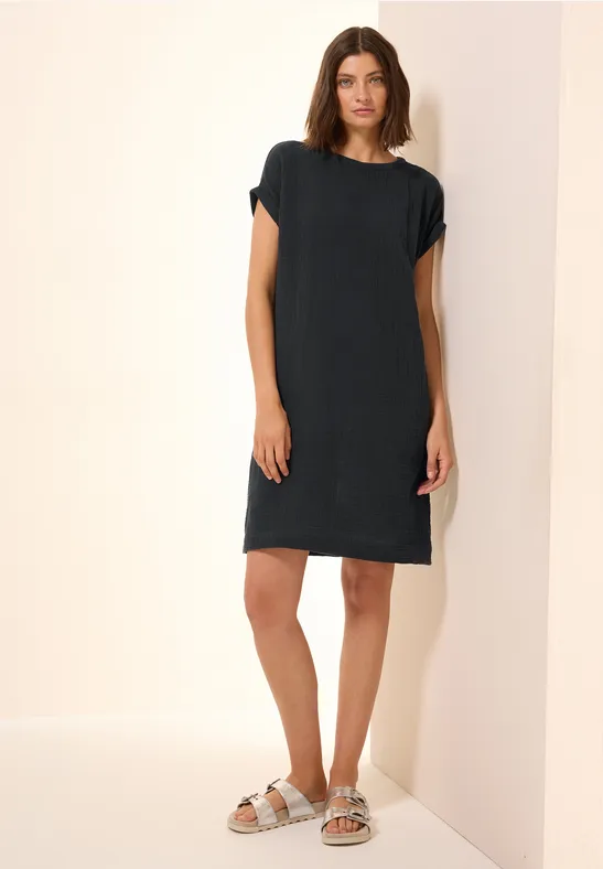 Cecil Damen Musselin-Kleid in Unifarbe in Schwarz, Gr: XXL