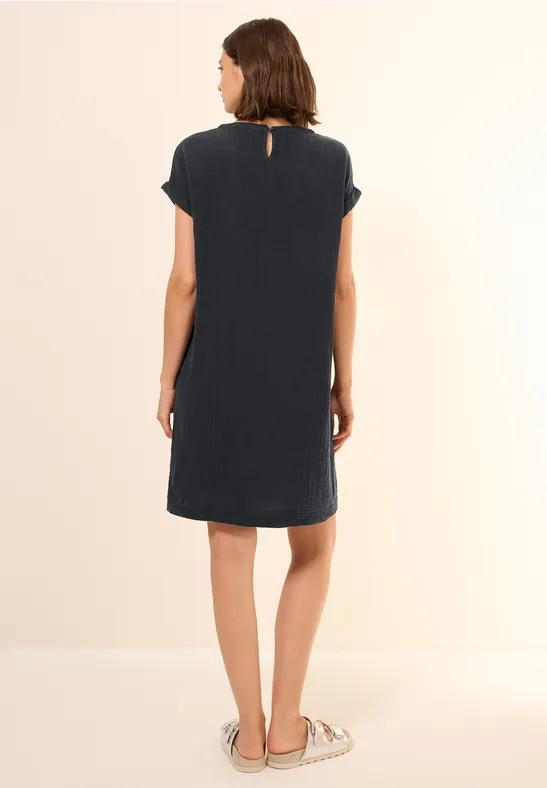 Cecil Damen Musselin-Kleid in Unifarbe in Schwarz, Gr: XXL