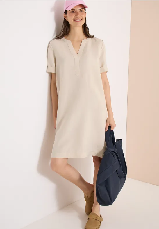 Cecil Damen Knielanges Kleid aus Leinenmix in Beige, Gr: L