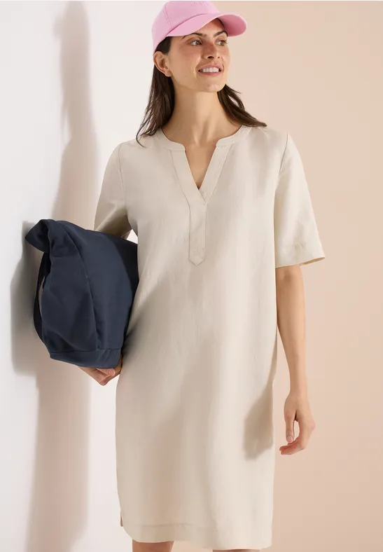 Cecil Damen Knielanges Kleid aus Leinenmix in Beige, Gr: L