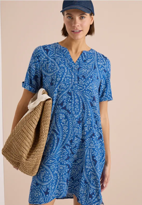 Cecil Damen Knielanges Kleid mit Paisleymuster in Blau, Gr: 3XL