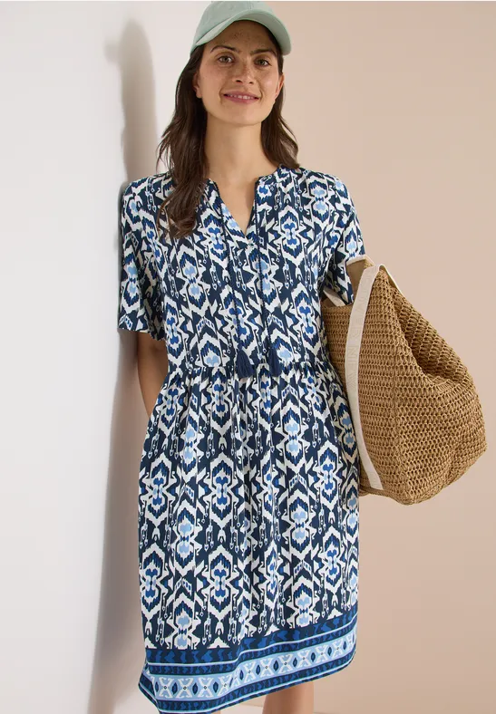 Cecil Damen Knielanges Kleid mit grafischem Muster in Blau, Gr: 3XL