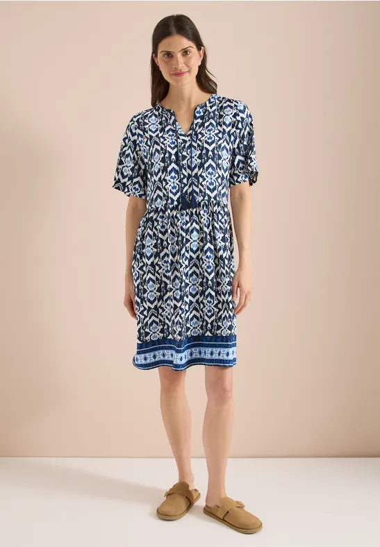 Cecil Damen Knielanges Kleid mit grafischem Muster in Blau, Gr: 3XL