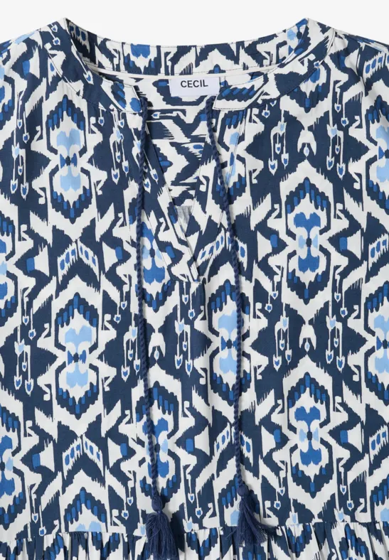 Cecil Damen Knielanges Kleid mit grafischem Muster in Blau, Gr: 3XL