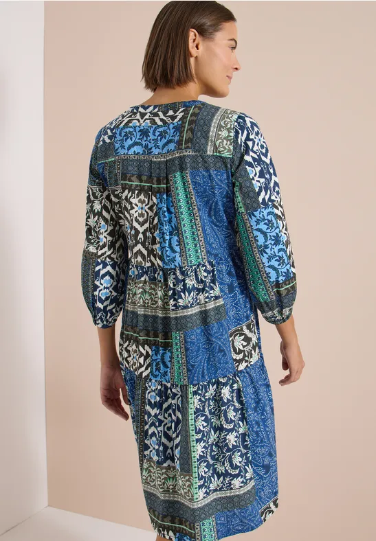 Cecil Damen Knielanges Kleid in Seersuckerqualität in Blau, Gr: 3XL