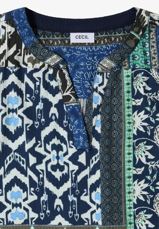 Cecil Damen Knielanges Kleid in Seersuckerqualität in Blau, Gr: 3XL