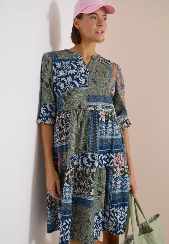 Cecil Damen Knielanges Kleid in Seersuckerqualität in Grün, Gr: 3XL