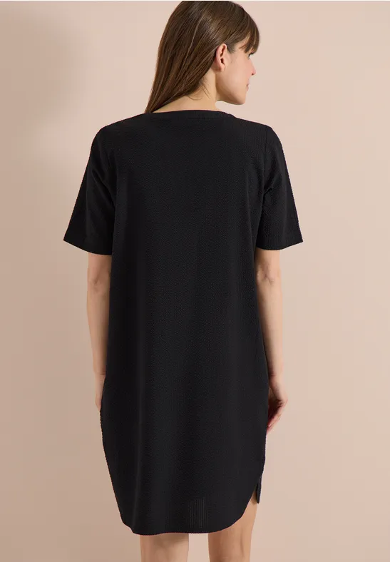 Cecil Damen Knielanges Kleid in Seersuckerqualität in Schwarz, Gr: 3XL