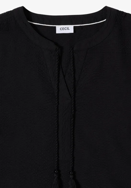 Cecil Damen Knielanges Kleid in Seersuckerqualität in Schwarz, Gr: 3XL