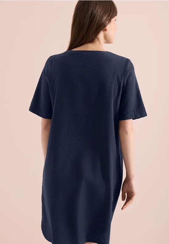 Cecil Damen Knielanges Kleid in Seersuckerqualität in Blau, Gr: 3XL
