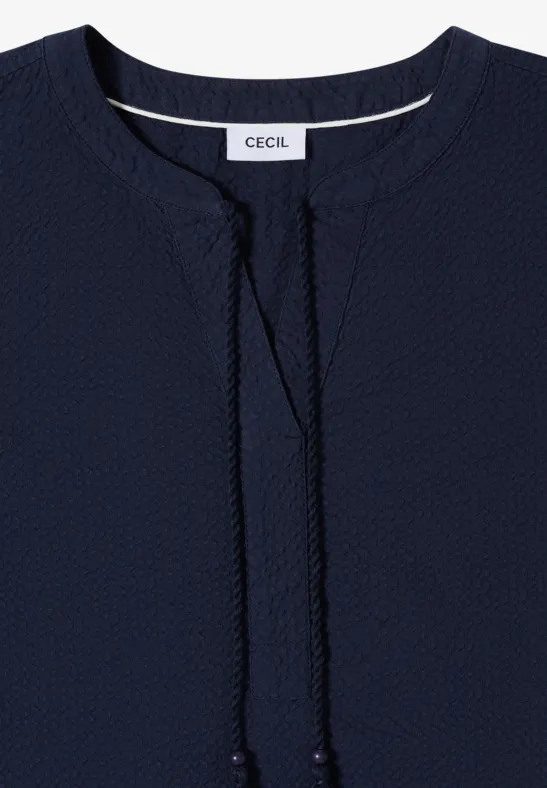 Cecil Damen Knielanges Kleid in Seersuckerqualität in Blau, Gr: 3XL