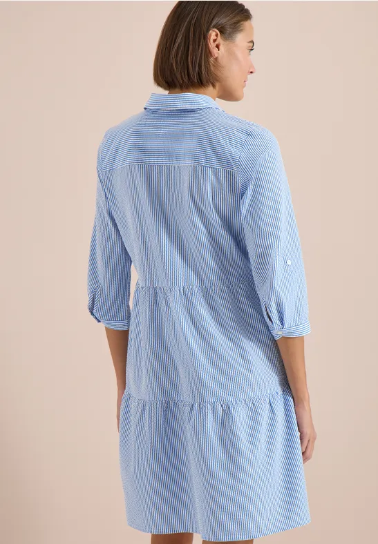 Cecil Damen Knielanges Kleid in Seersuckerqualität in Blau, Gr: 3XL