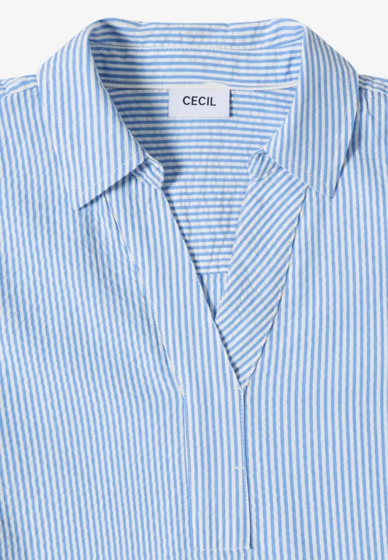 Cecil Damen Knielanges Kleid in Seersuckerqualität in Blau, Gr: 3XL