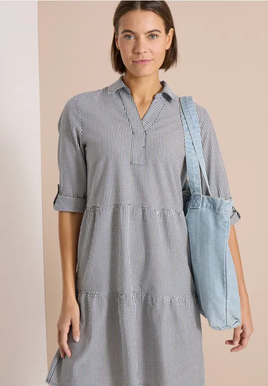 Cecil Damen Knielanges Kleid in Seersuckerqualität in Blau, Gr: 3XL