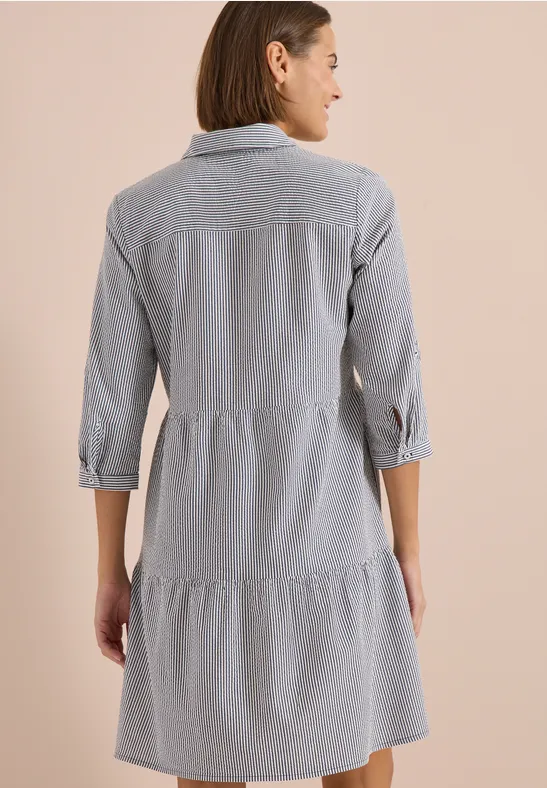Cecil Damen Knielanges Kleid in Seersuckerqualität in Blau, Gr: 3XL
