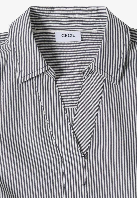 Cecil Damen Knielanges Kleid in Seersuckerqualität in Blau, Gr: 3XL