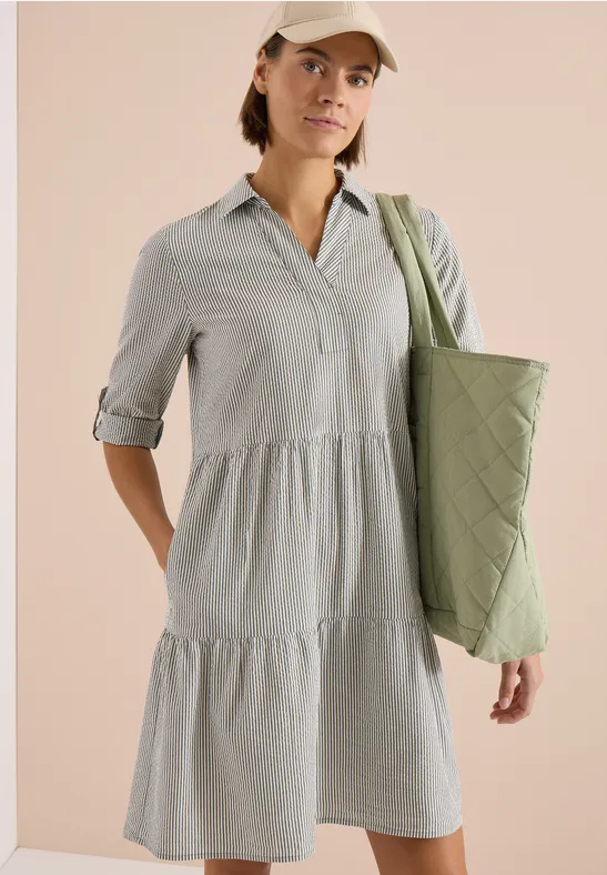 Cecil Damen Knielanges Kleid in Seersuckerqualität in Grün, Gr: 3XL