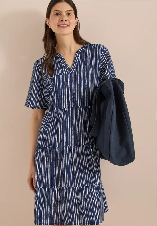 Cecil Damen Knielanges Kleid mit Streifenmuster in Blau, Gr: 3XL