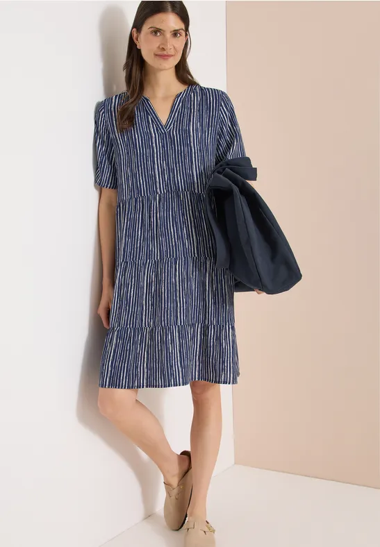 Cecil Damen Knielanges Kleid mit Streifenmuster in Blau, Gr: 3XL