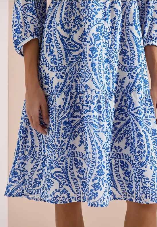 Cecil Damen Midi-Kleid mit Split Neck und Print in Weiß, Gr: L