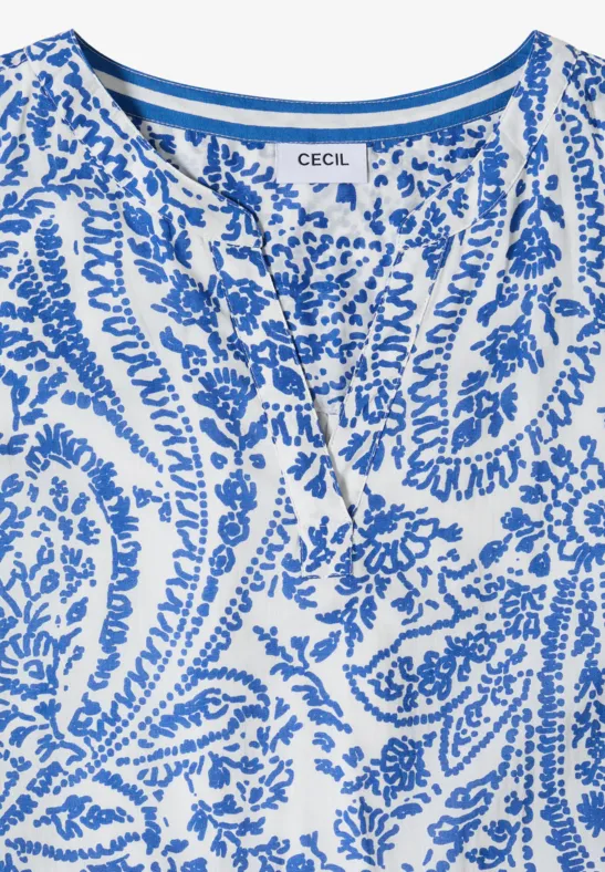 Cecil Damen Midi-Kleid mit Split Neck und Print in Weiß, Gr: L
