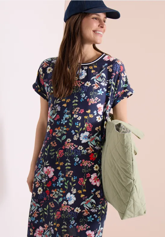 Cecil Damen Knielanges Kleid mit floralem Muster in Blau, Gr: 3XL
