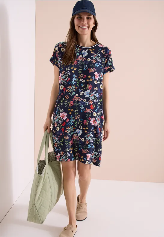Cecil Damen Knielanges Kleid mit floralem Muster in Blau, Gr: 3XL