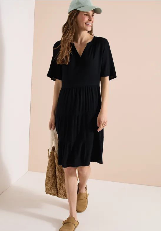 Cecil Damen Knielanges Kleid in Crepe-Struktur in Schwarz, Gr: 3XL