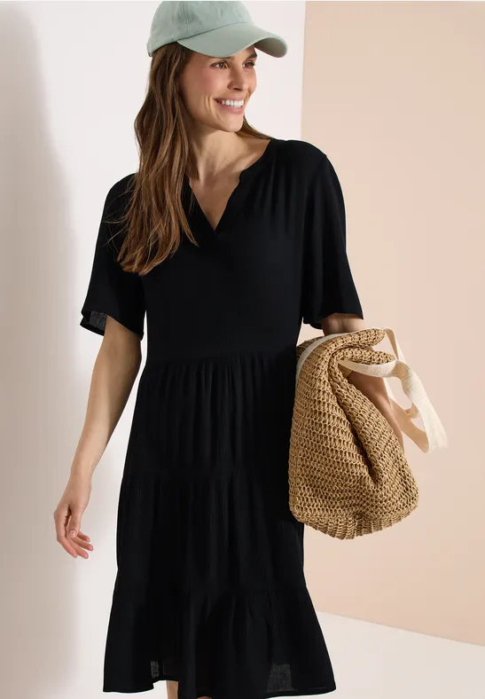 Cecil Damen Knielanges Kleid in Crepe-Struktur in Schwarz, Gr: 3XL