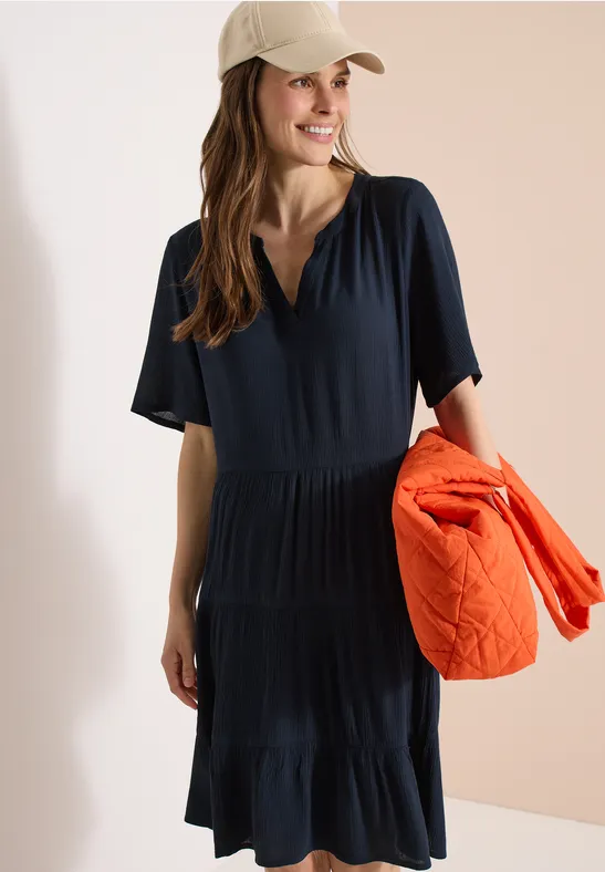 Cecil Damen Knielanges Kleid in Crepe-Struktur in Blau, Gr: 3XL