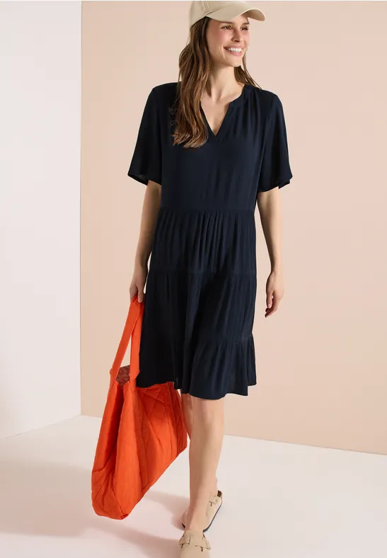 Cecil Damen Knielanges Kleid in Crepe-Struktur in Blau, Gr: 3XL