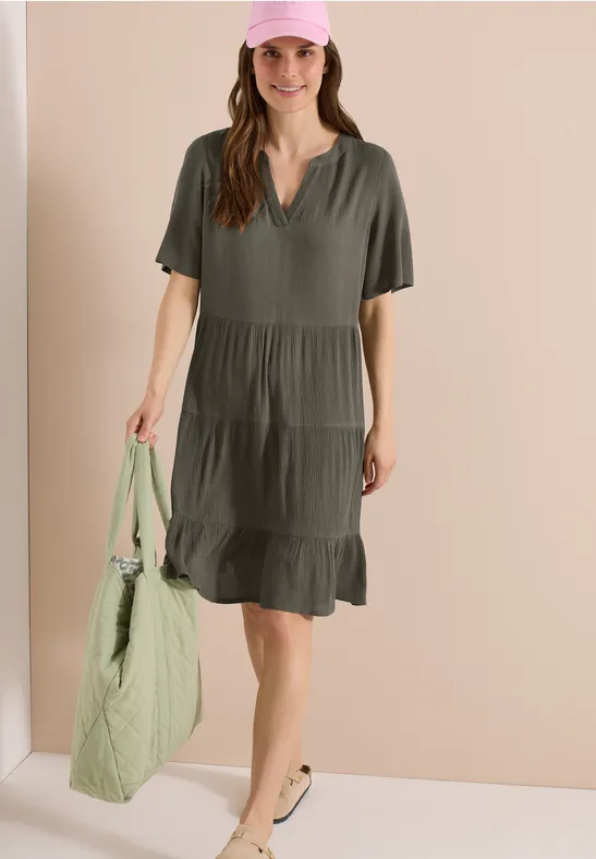 Cecil Damen Knielanges Kleid in Crepe-Struktur in Grün, Gr: 3XL