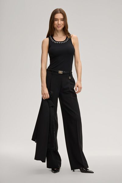 Top Taina ärmelloses schwarzes Tanktop mit Strassverzierungen