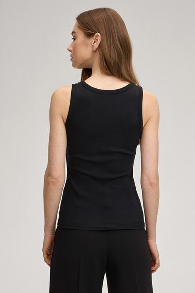 Top Taina ärmelloses schwarzes Tanktop mit Strassverzierungen