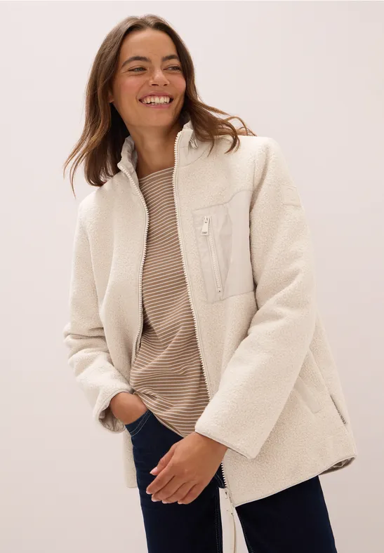 Cecil Damen Teddy Jacke mit Details in Weiß, Gr: XS