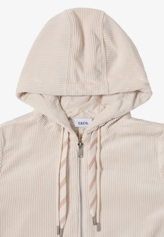 Cecil Damen Cordjacke mit Kapuze in Beige, Gr: XXL