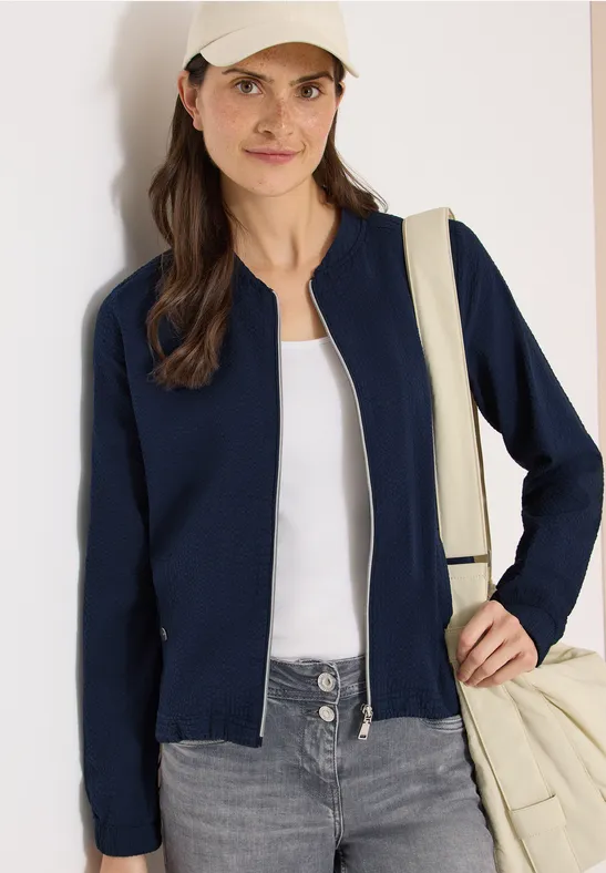 Cecil Damen Blouson in Seersuckerqualität mit Zipper in Blau, Gr: 3XL