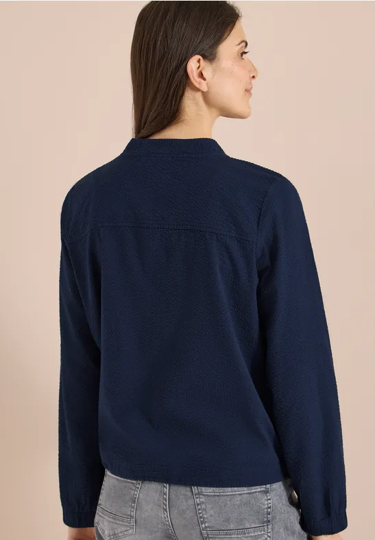 Cecil Damen Blouson in Seersuckerqualität mit Zipper in Blau, Gr: 3XL