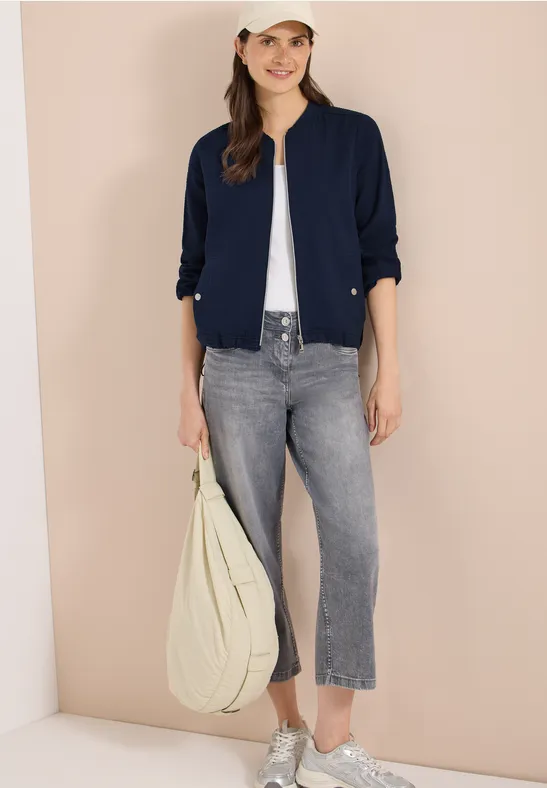 Cecil Damen Blouson in Seersuckerqualität mit Zipper in Blau, Gr: 3XL