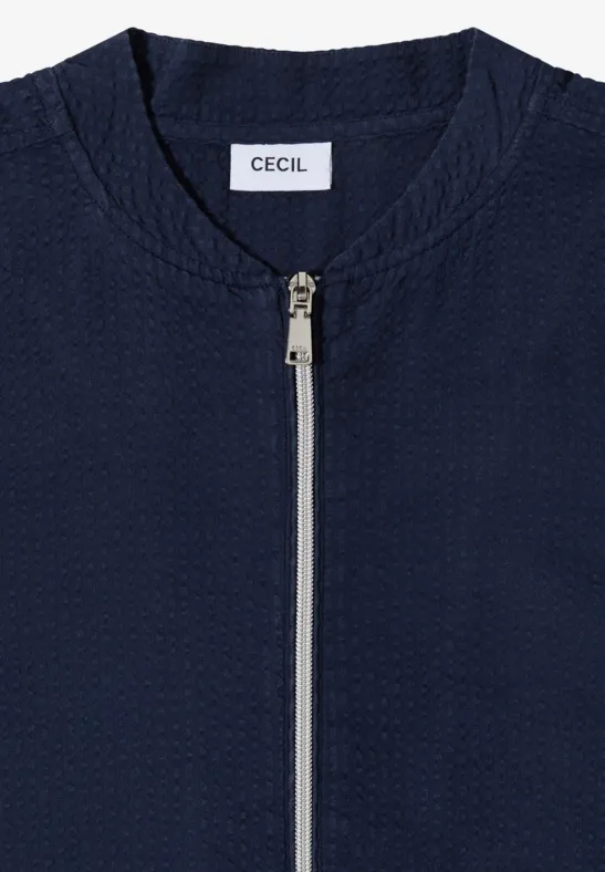 Cecil Damen Blouson in Seersuckerqualität mit Zipper in Blau, Gr: 3XL